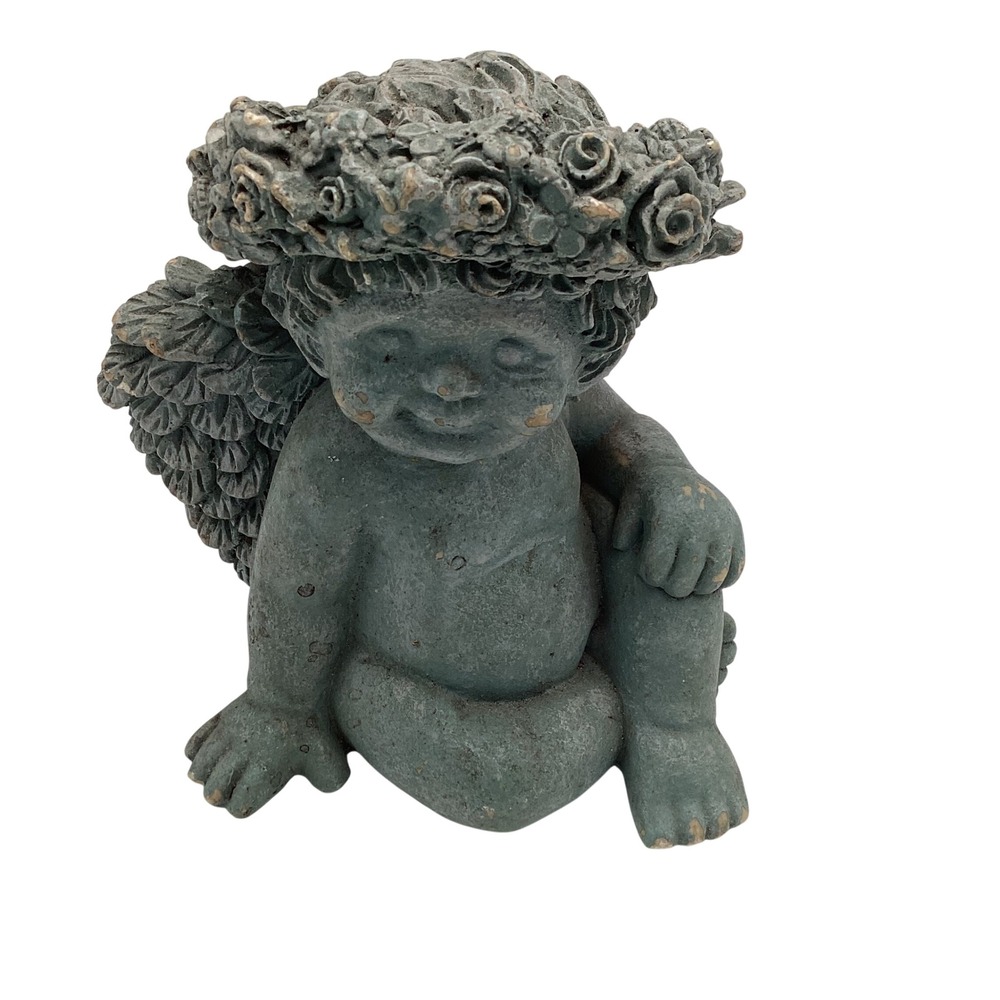 Cherub Angel Figurine‎ Flower Crown Vintage Garden Decor